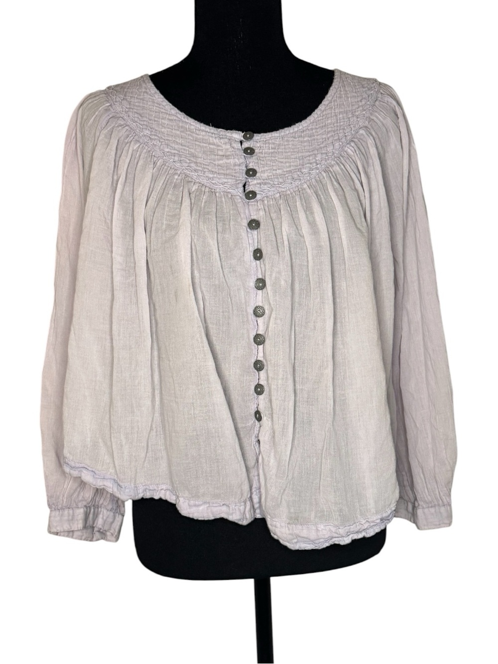 We The Free Lavender Smocked Yoke Button-Front Blouse